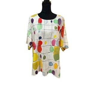 Caroline Rose Womens Blouse Size 2X White Red Green Windowpane Paint Box Tunic